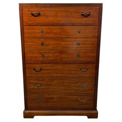 Vintage Campaign Style High-Boy Dresser By National Mt. Airy