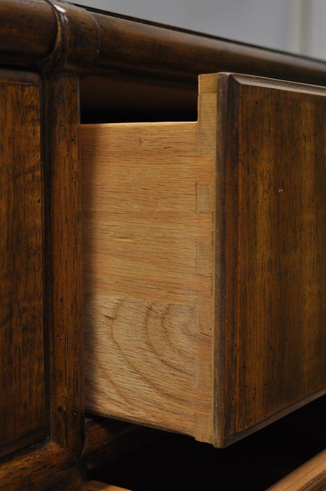 Wood Vintage Campaign Style Long Dresser Credenza Hollywood Regency Accolade Drexel