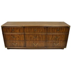 Vintage Campaign Style Long Dresser Credenza Hollywood Regency Accolade Drexel