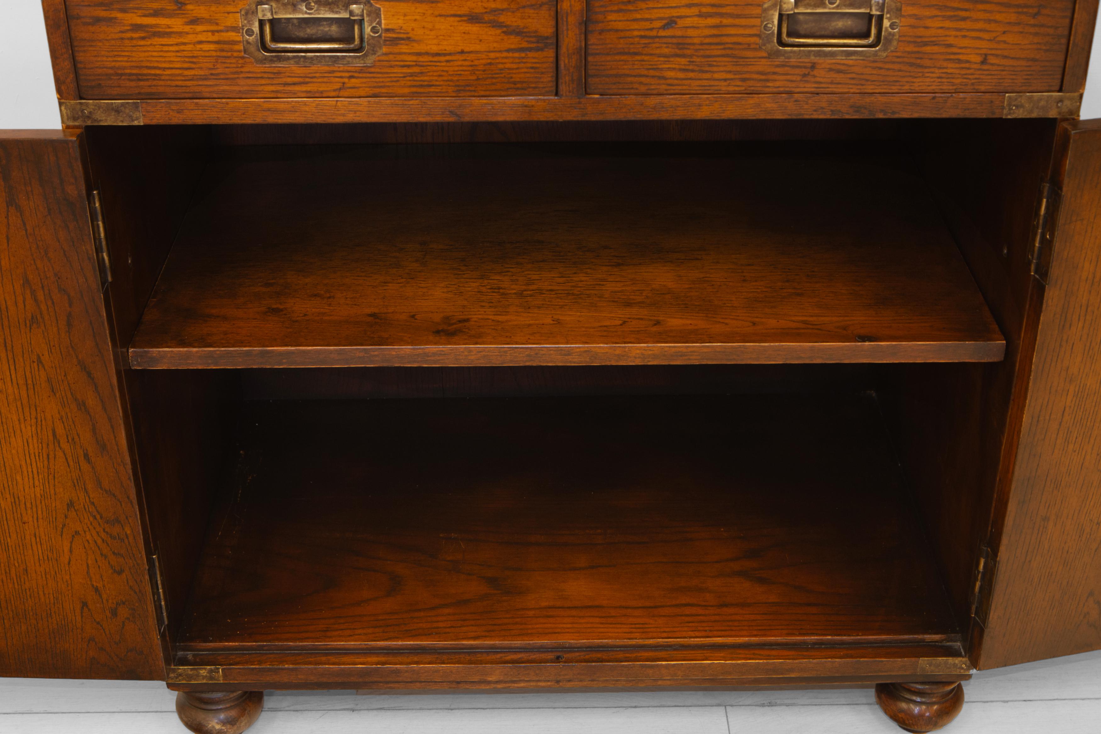 Vintage Campaign Style Oak & Brass Bound Cabinet 6