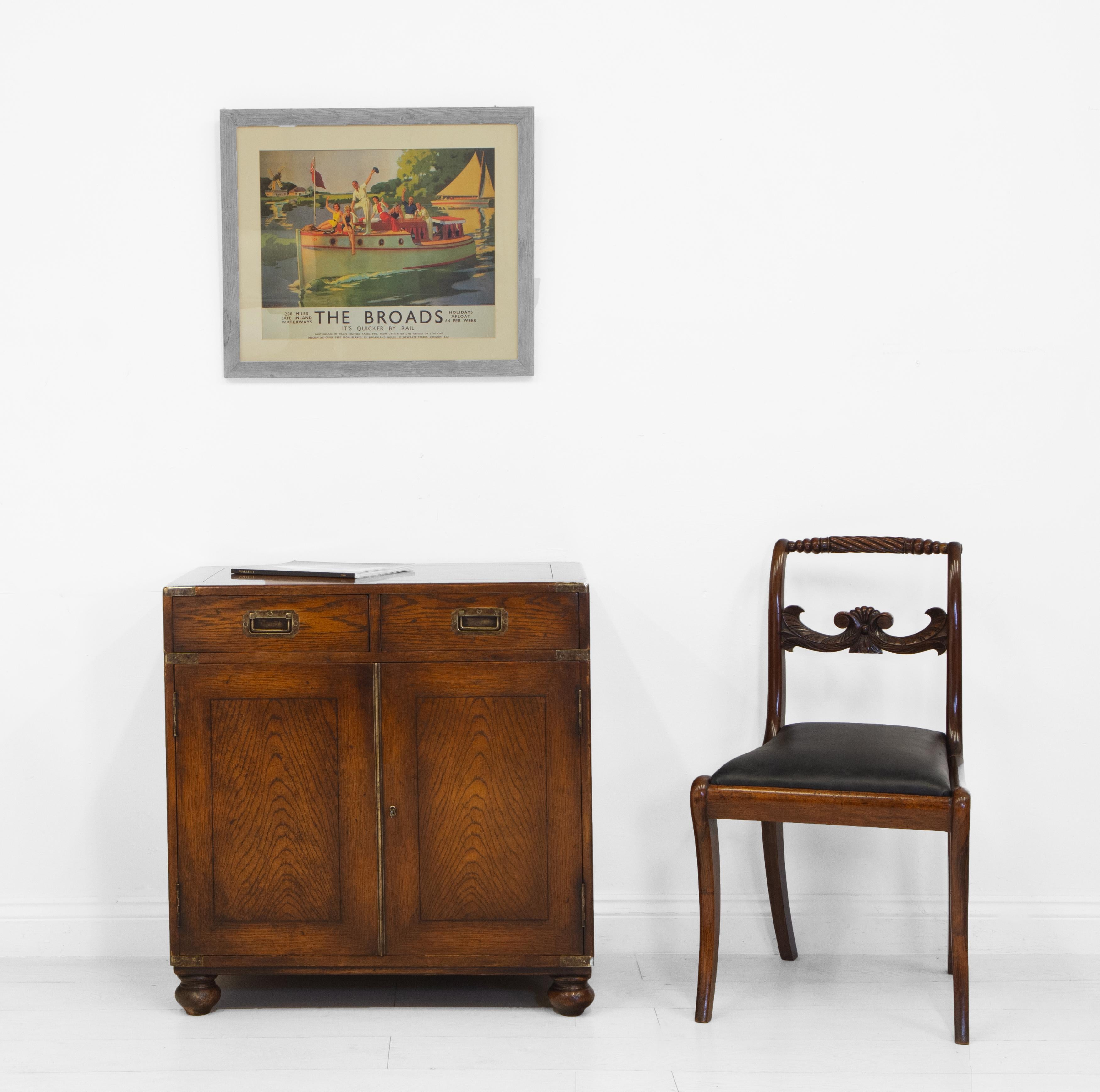 British Vintage Campaign Style Oak & Brass Bound Cabinet