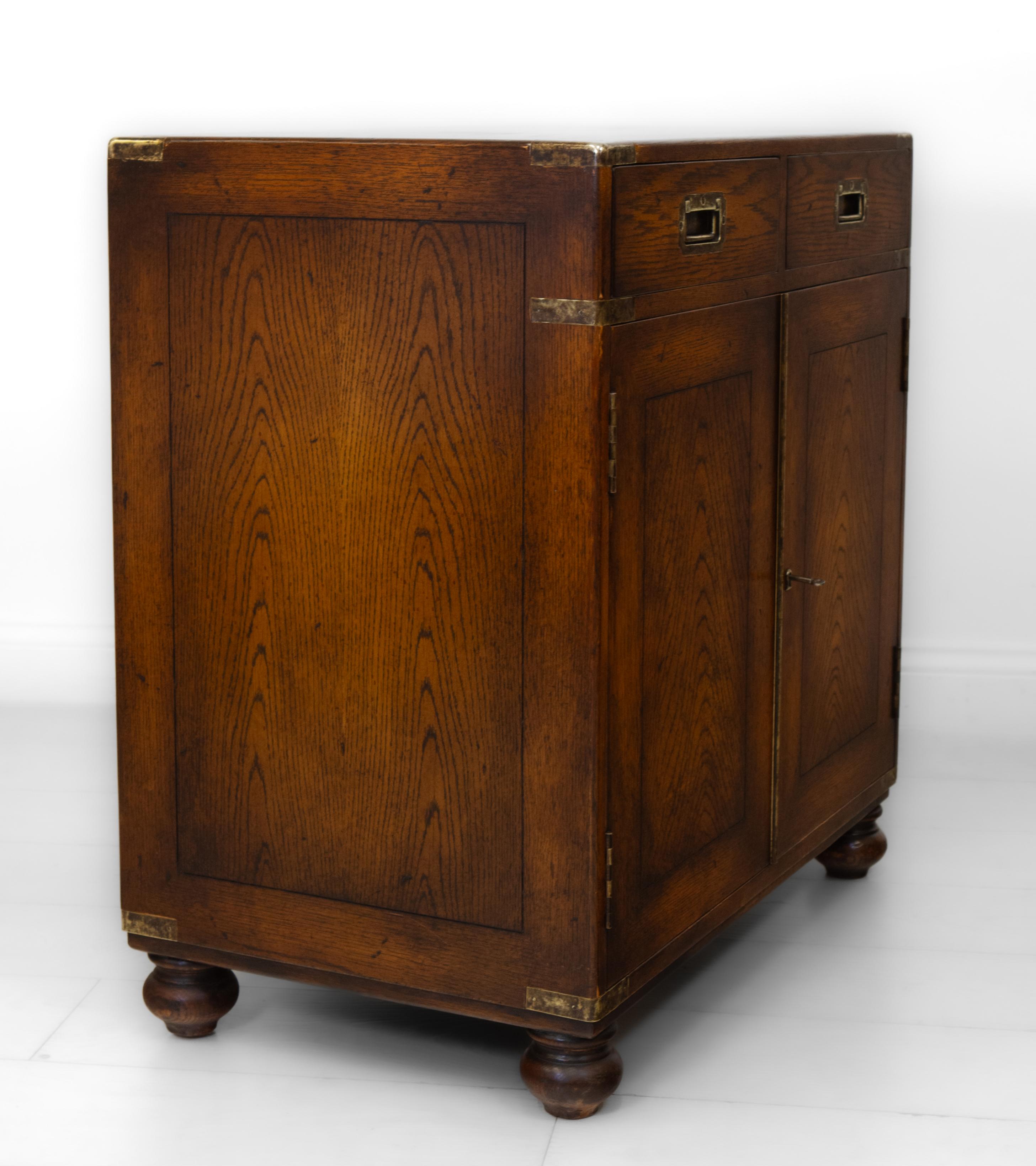 20th Century Vintage Campaign Style Oak & Brass Bound Cabinet