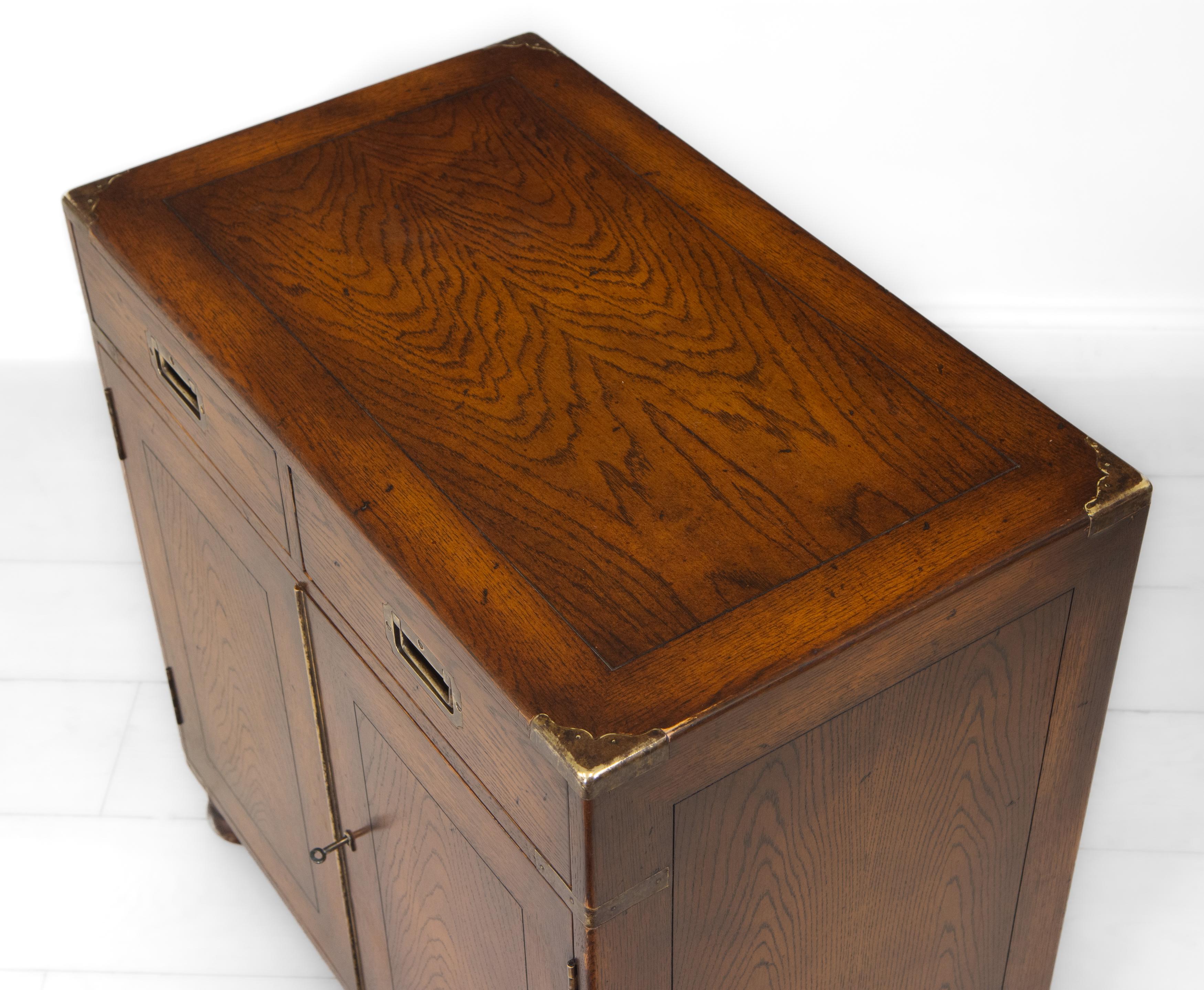 Vintage Campaign Style Oak & Brass Bound Cabinet 1