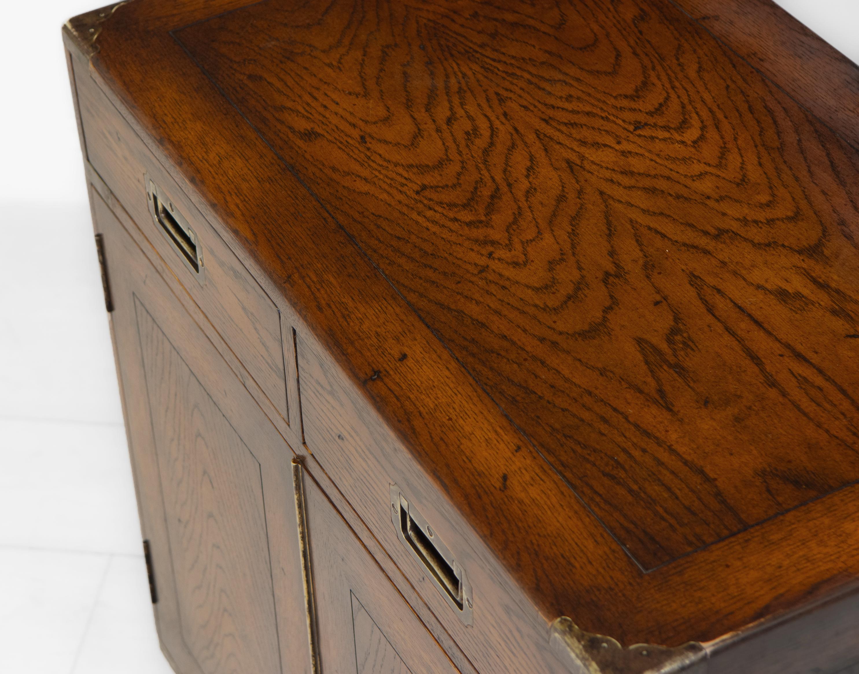 Vintage Campaign Style Oak & Brass Bound Cabinet 2