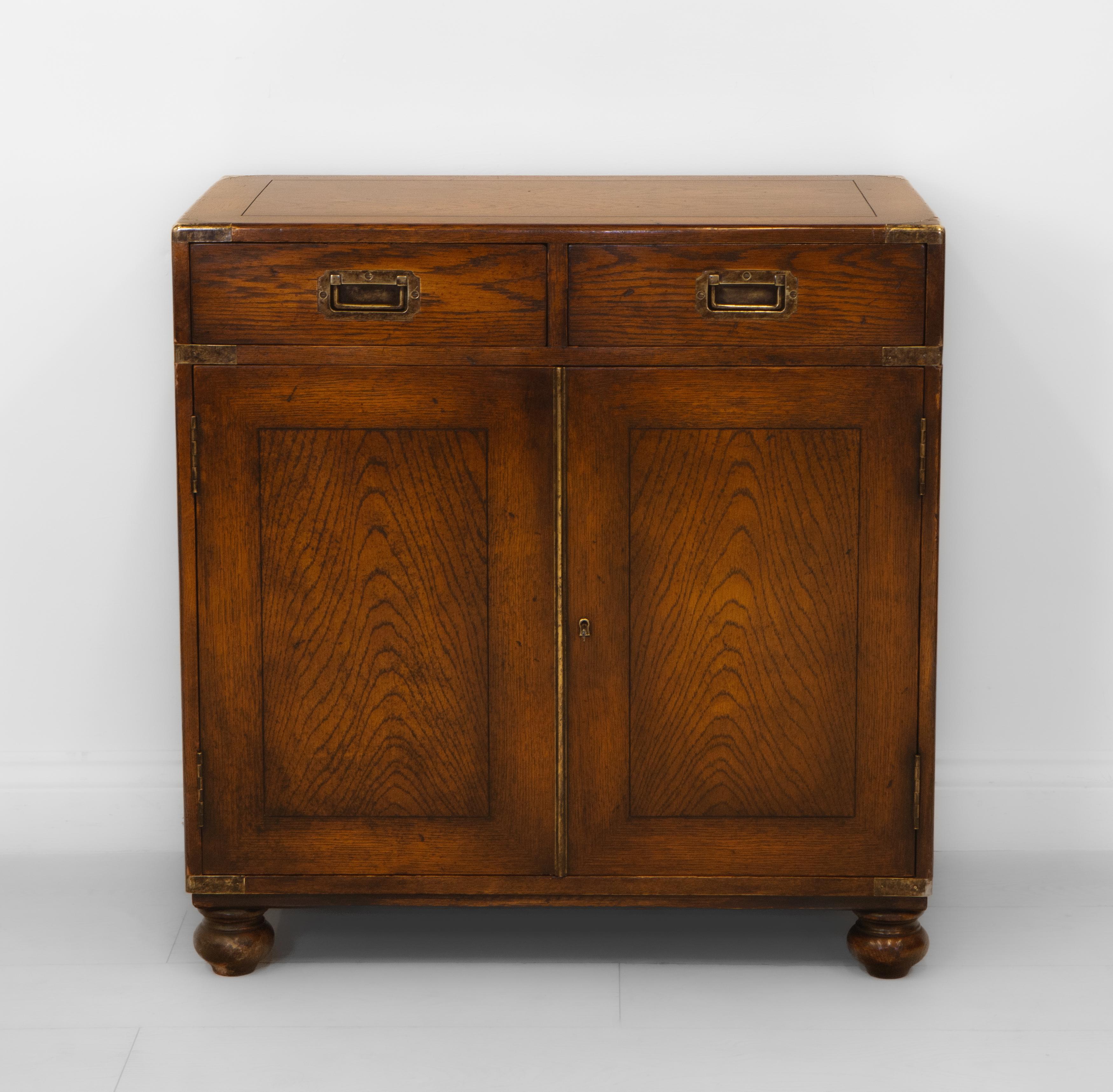 Vintage Campaign Style Oak & Brass Bound Cabinet 3