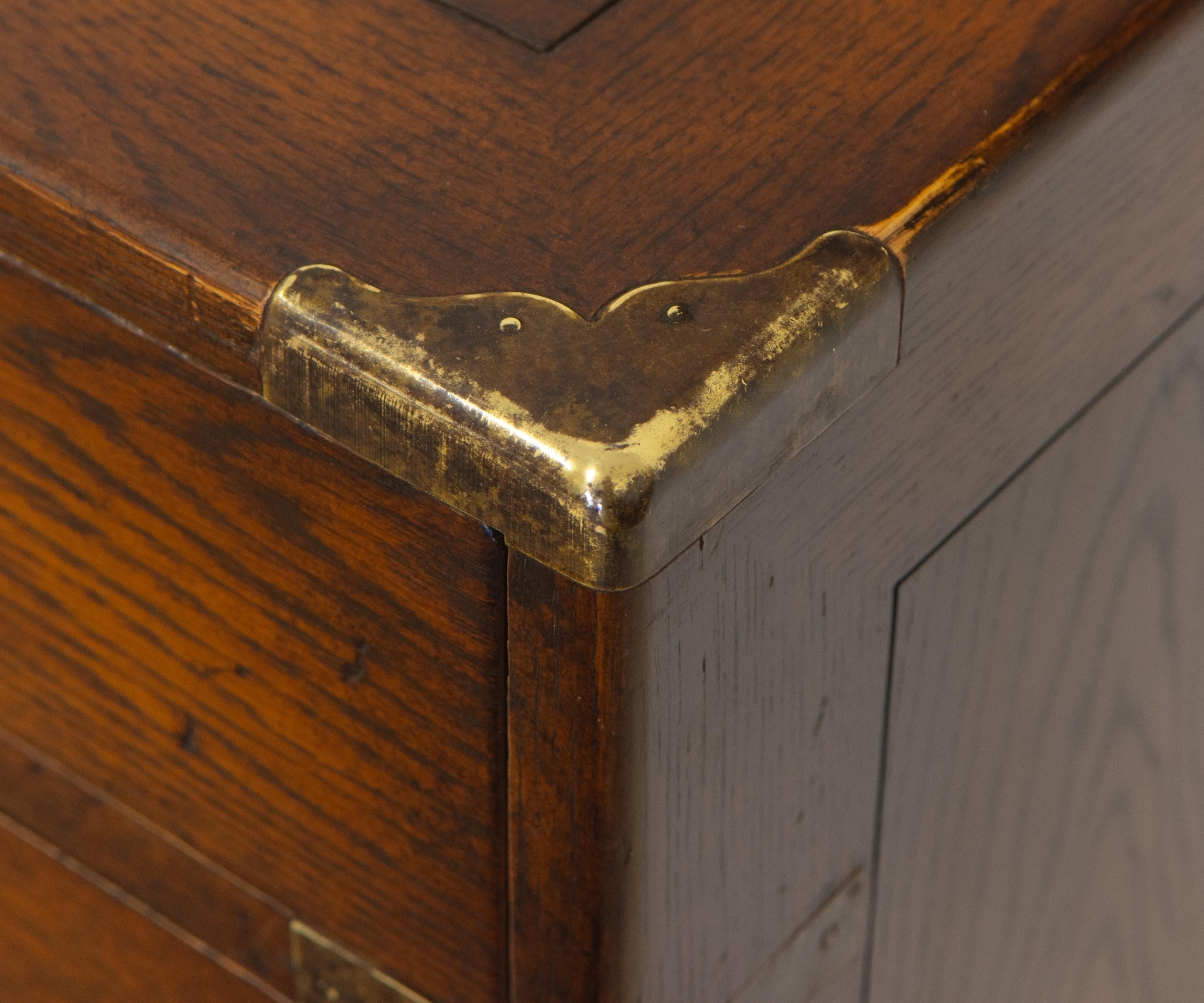 Vintage Campaign Style Oak & Brass Bound Cabinet 4