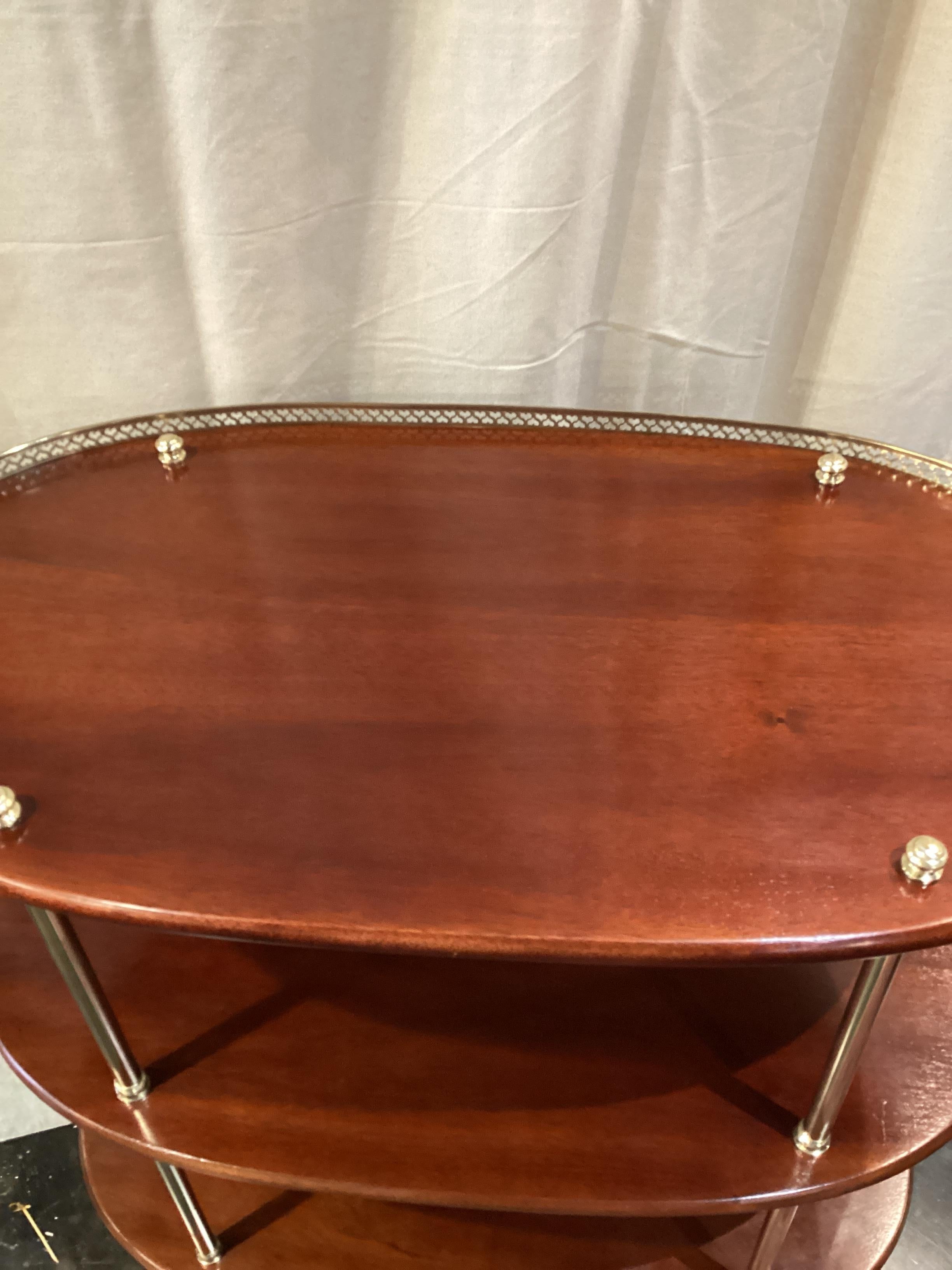 Brass Vintage Campaign Style Oval Mahogany Side Table  For Sale