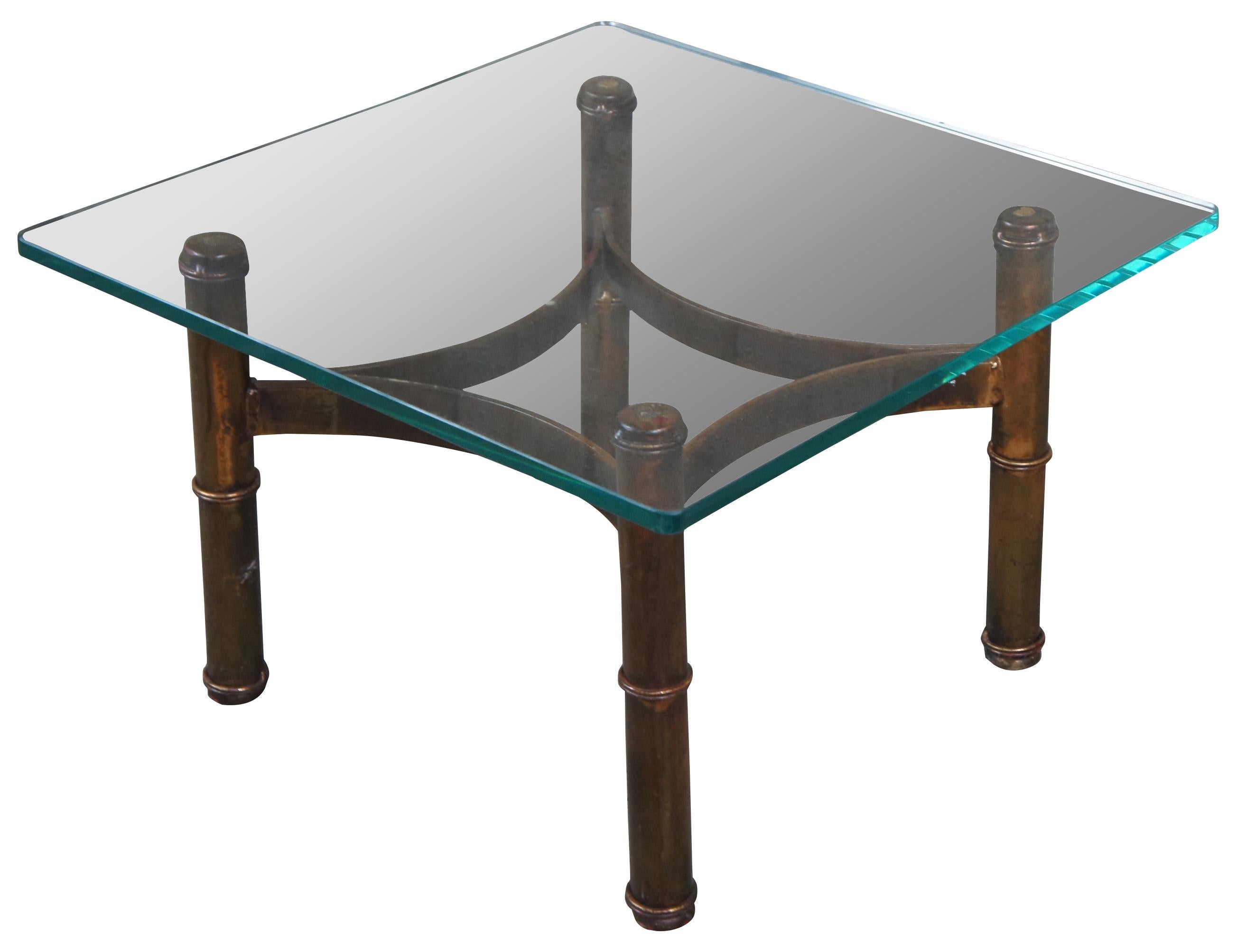Vintage square heavy glass and iron base accent table.
    