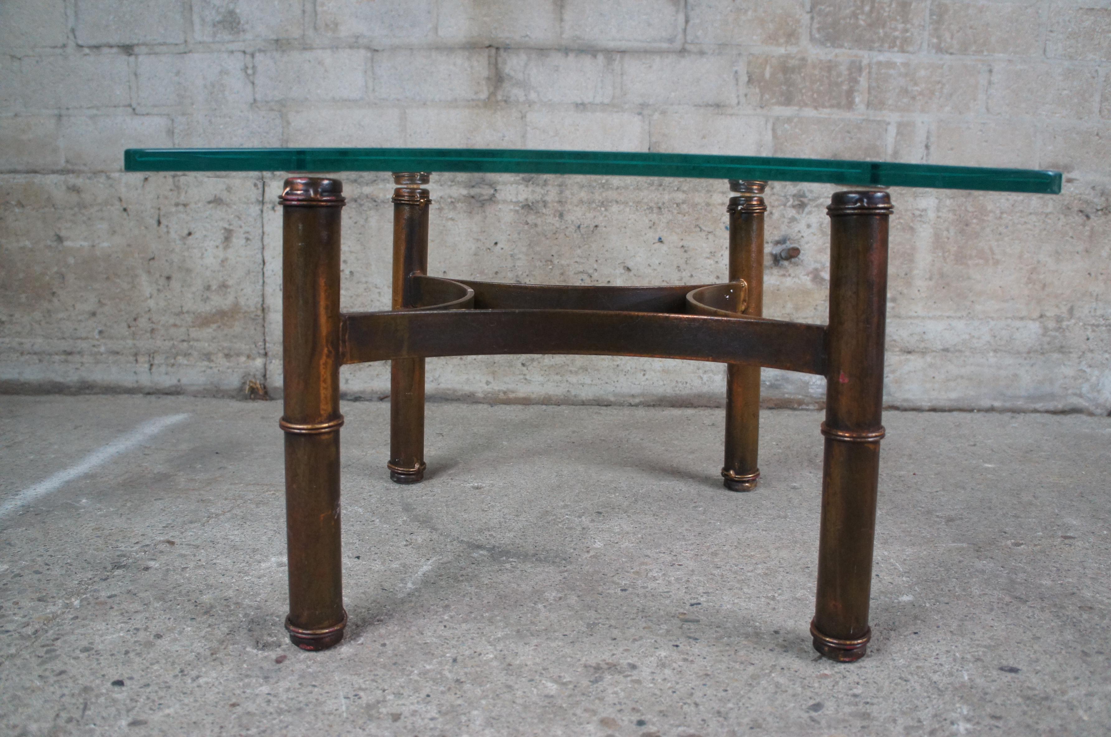 Vintage Campaign Style Square Heavy Glass & Iron Coffee Cocktail End Table For Sale 1