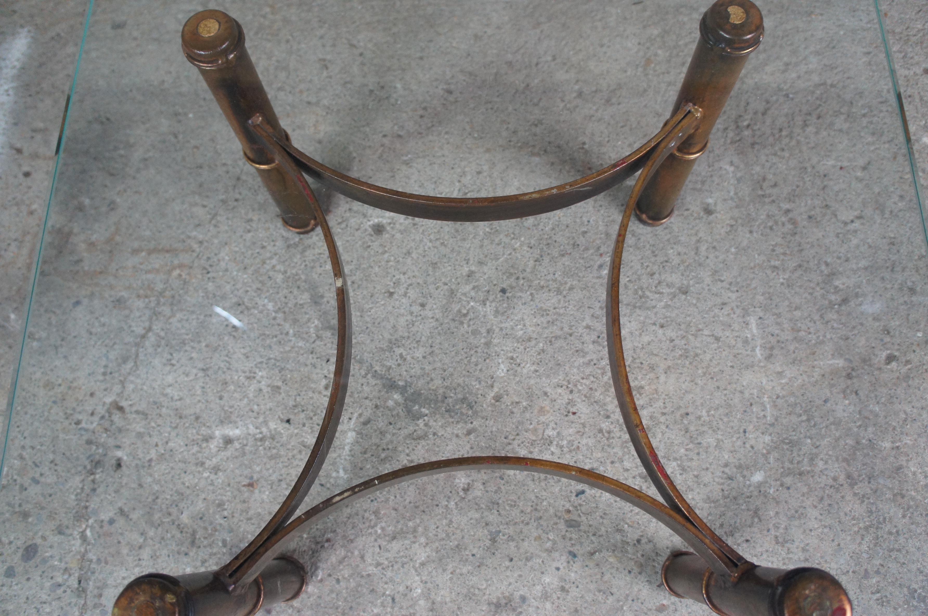 Vintage Campaign Style Square Heavy Glass & Iron Coffee Cocktail End Table For Sale 2