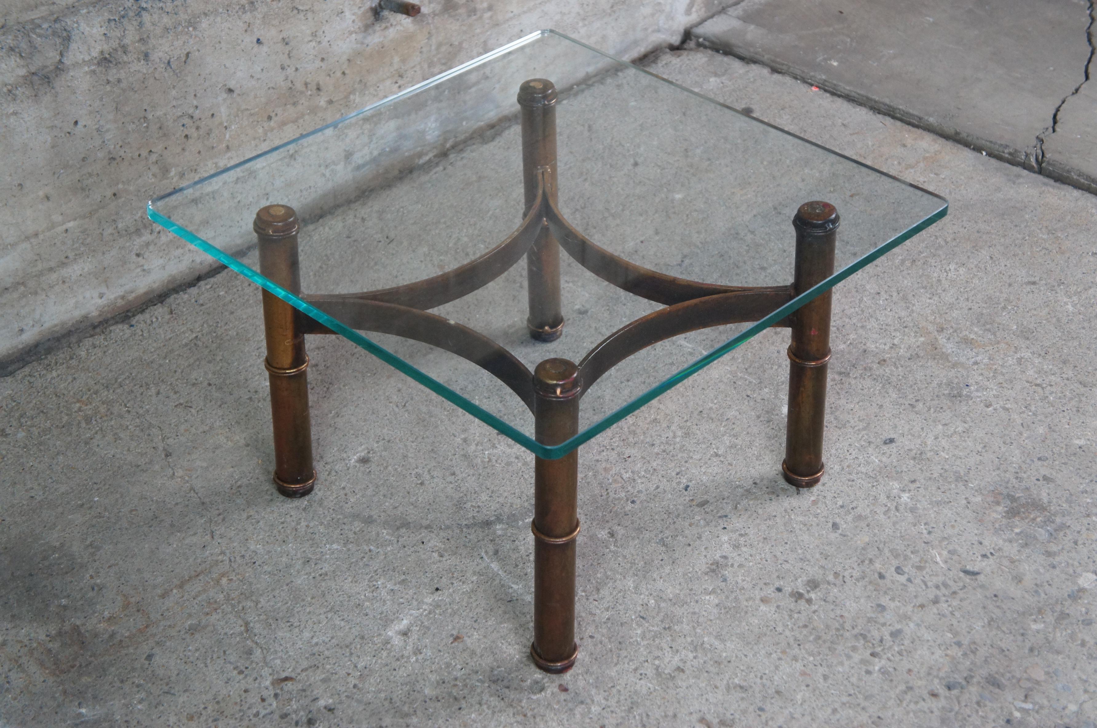 Vintage Campaign Style Square Heavy Glass & Iron Coffee Cocktail End Table For Sale 3