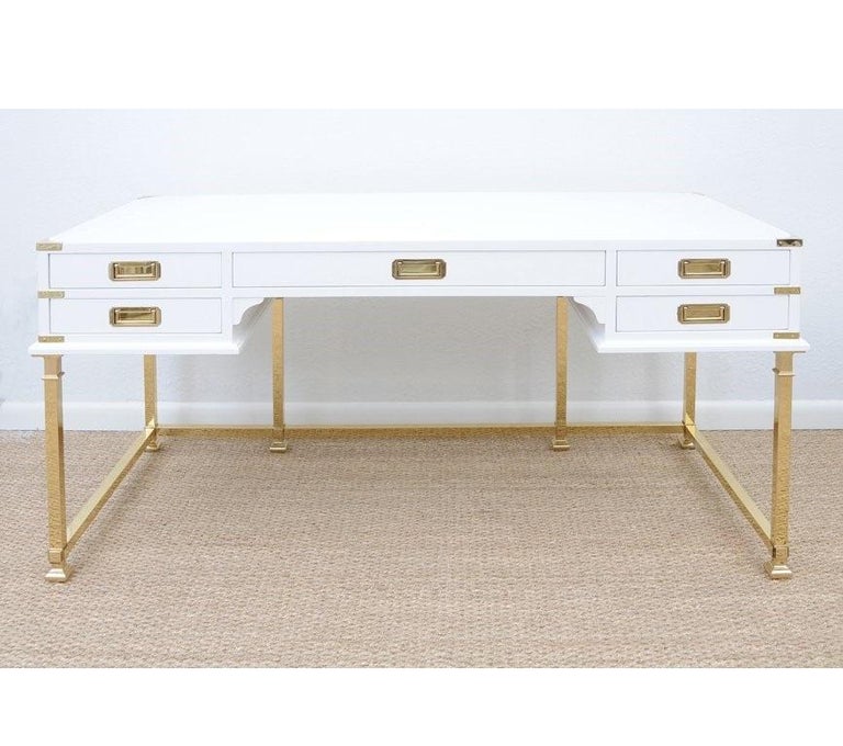Vintage Campaign Style White Lacquered Writing Table Desk At 1stdibs