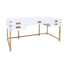 Vintage Campaign Style White Lacquered Writing Table/Desk
