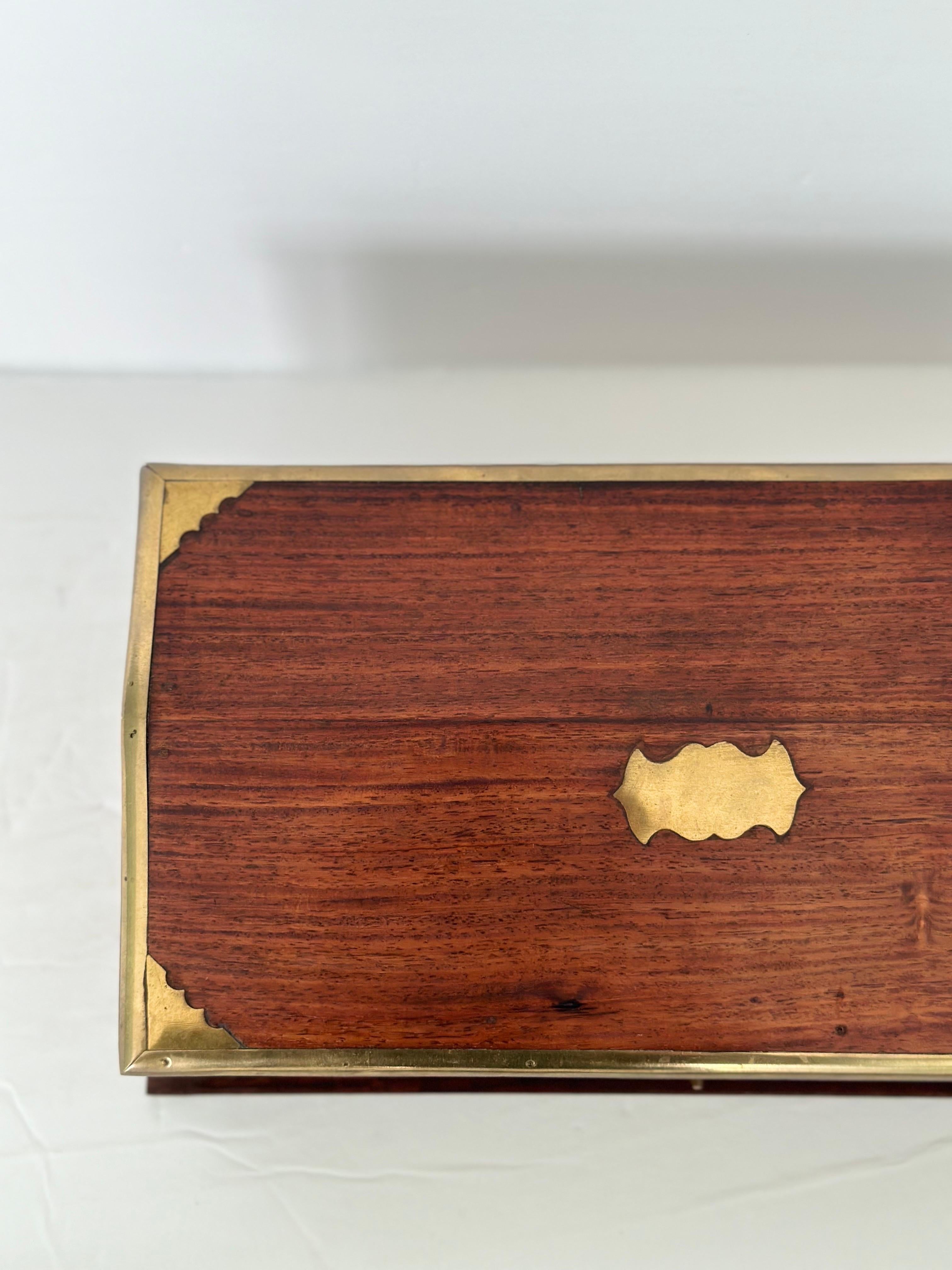 20th Century Vintage Campaign Style Wood and Brass Box For Sale