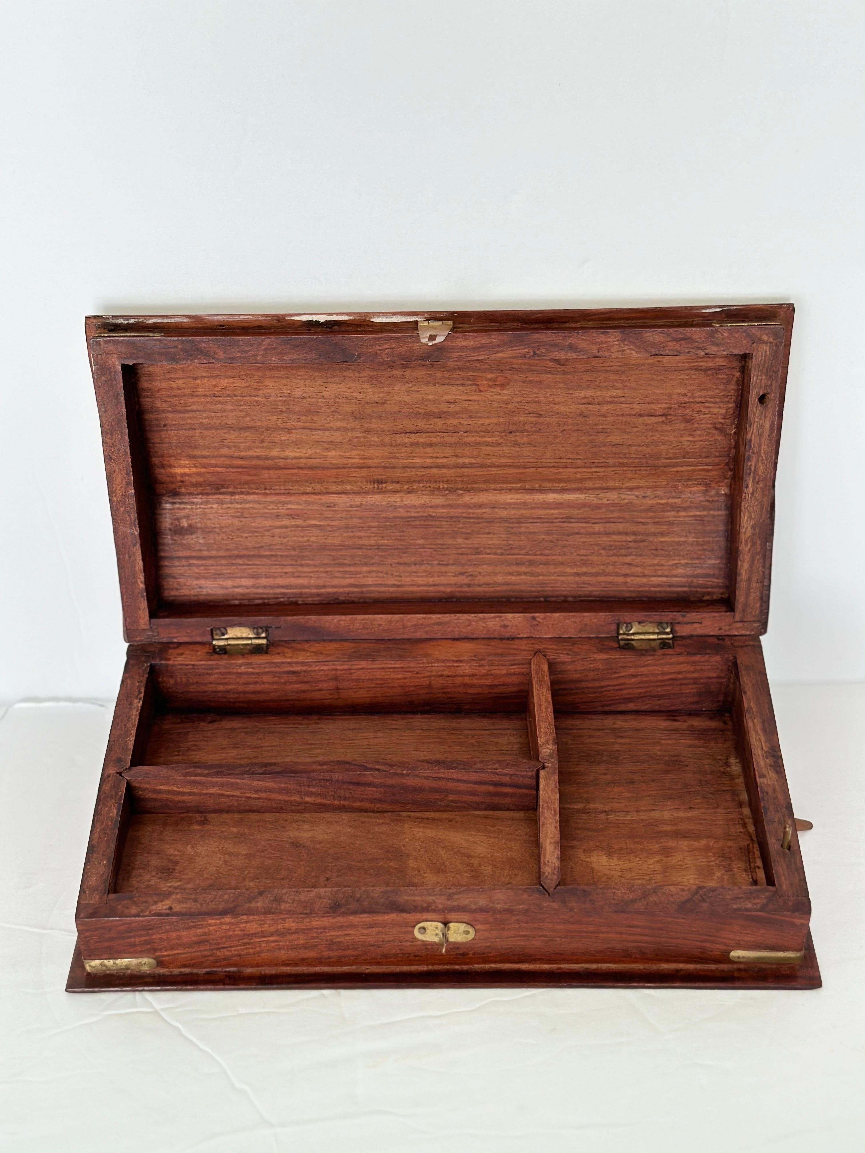 Vintage Campaign Style Wood and Brass Box For Sale 1
