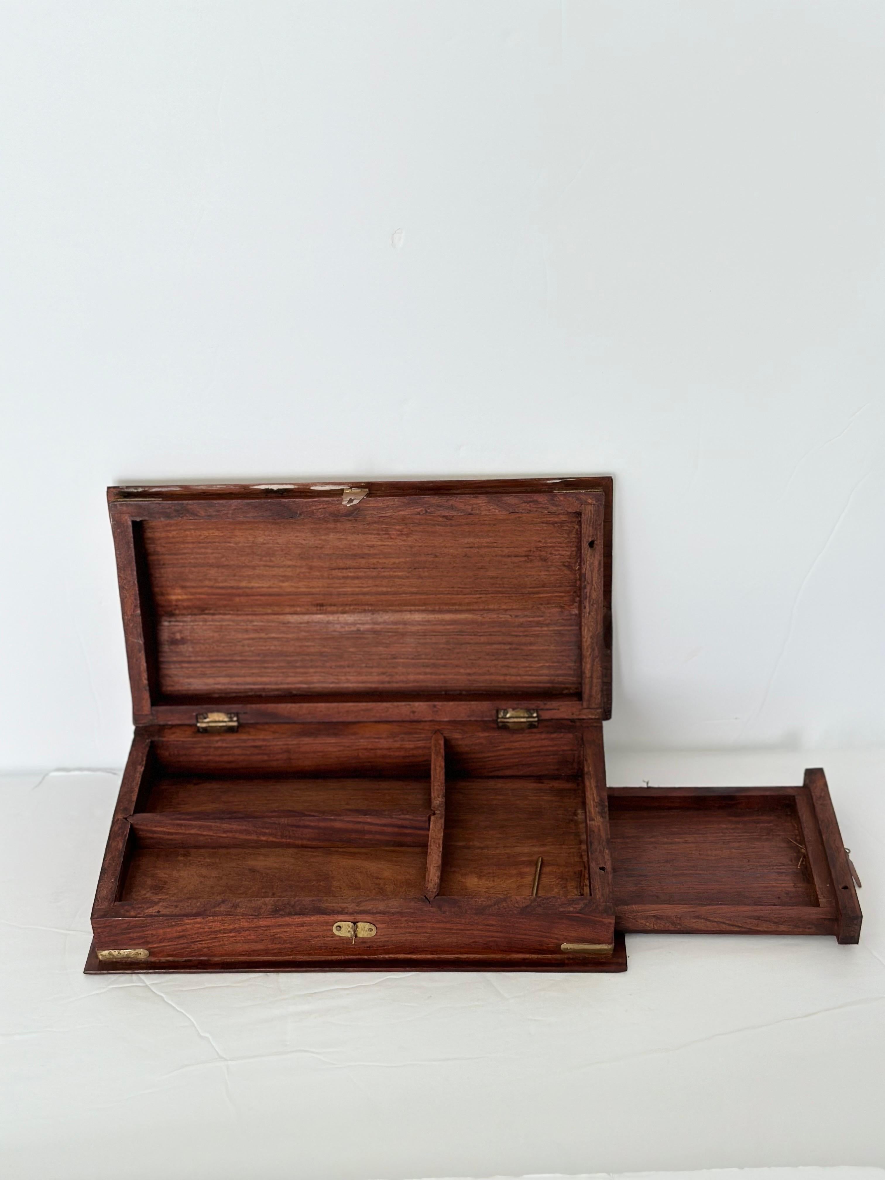 Vintage Campaign Style Wood and Brass Box For Sale 2