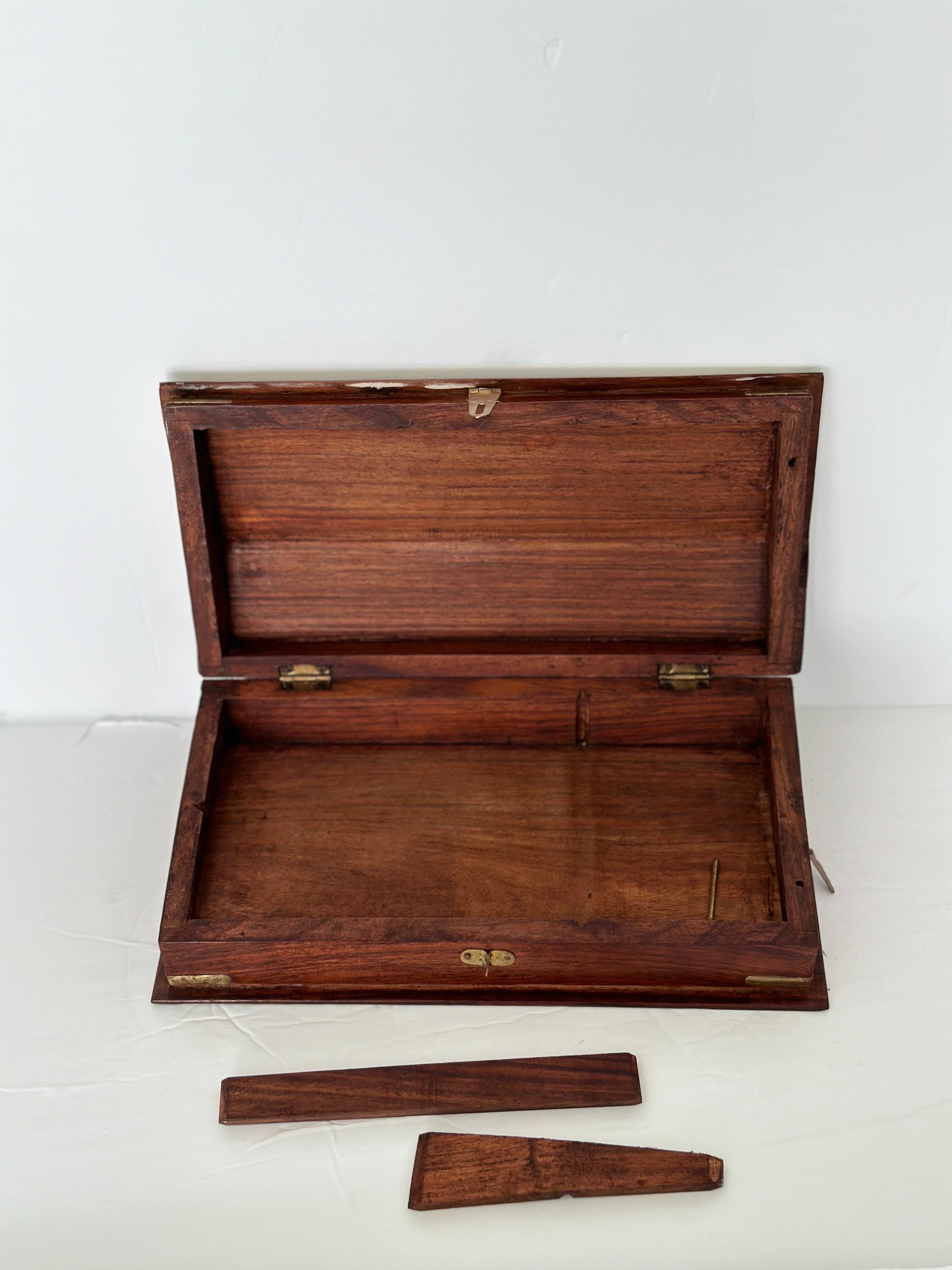 Vintage Campaign Style Wood and Brass Box For Sale 3