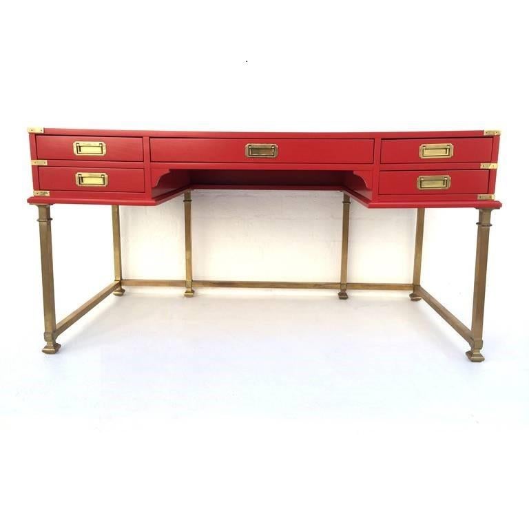American Vintage Campaign Style Writing Table/Desk Lacquered in Red
