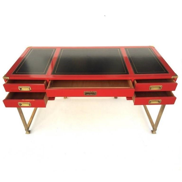 Vintage Campaign Style Writing Table/Desk Lacquered in Red In Good Condition In Dallas, TX