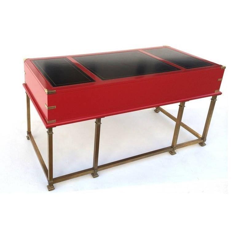Mid-20th Century Vintage Campaign Style Writing Table/Desk Lacquered in Red For Sale