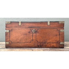 Vintage Campaign Wood Box With Brass Detail
