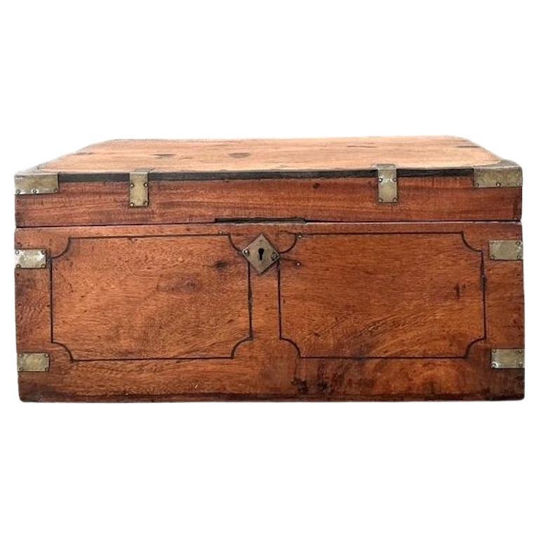 Vintage Campaign Wood Box With Brass Detail
