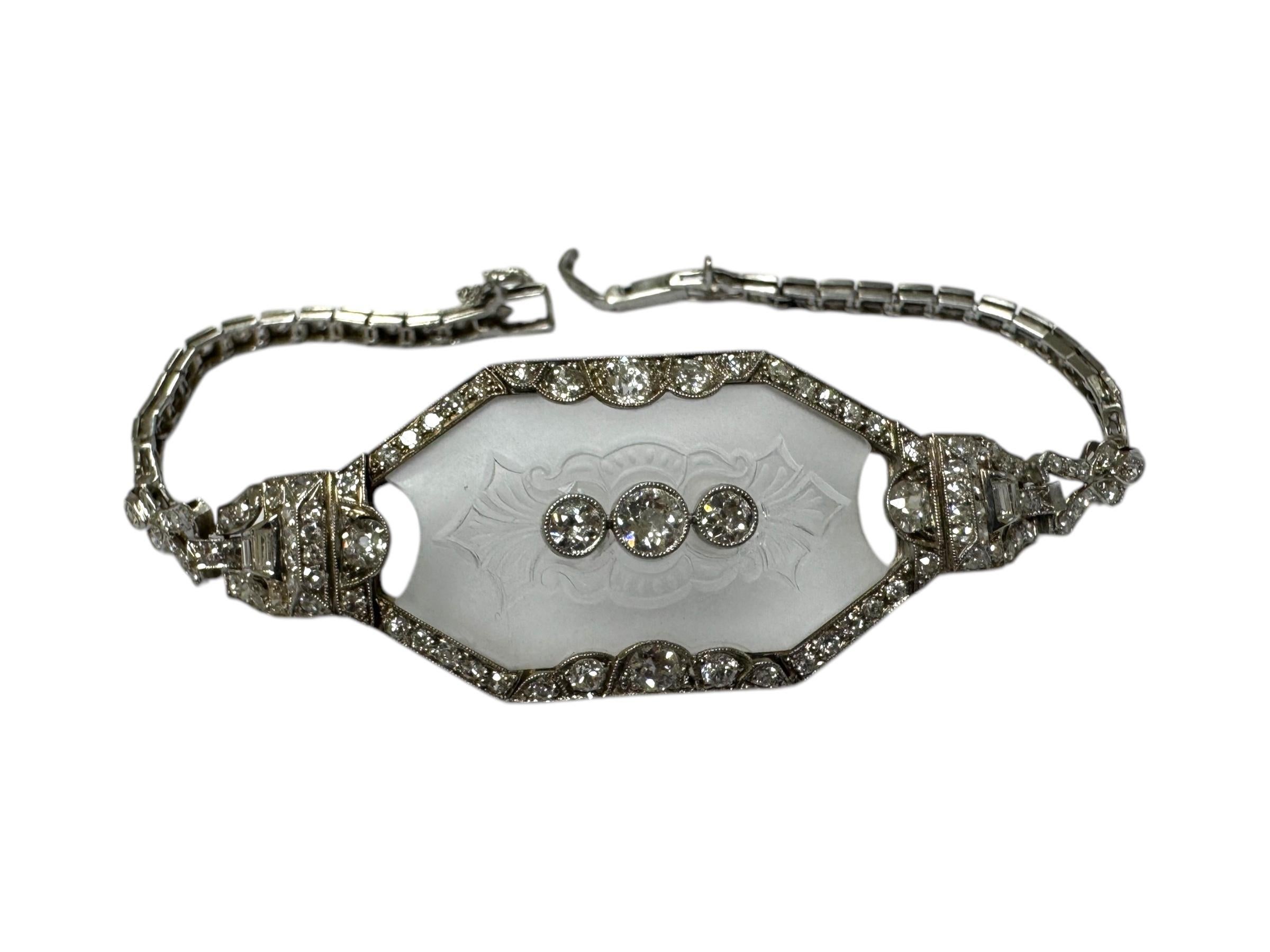Women's Vintage Camphor Glass & Diamond Platinum Bracelet For Sale