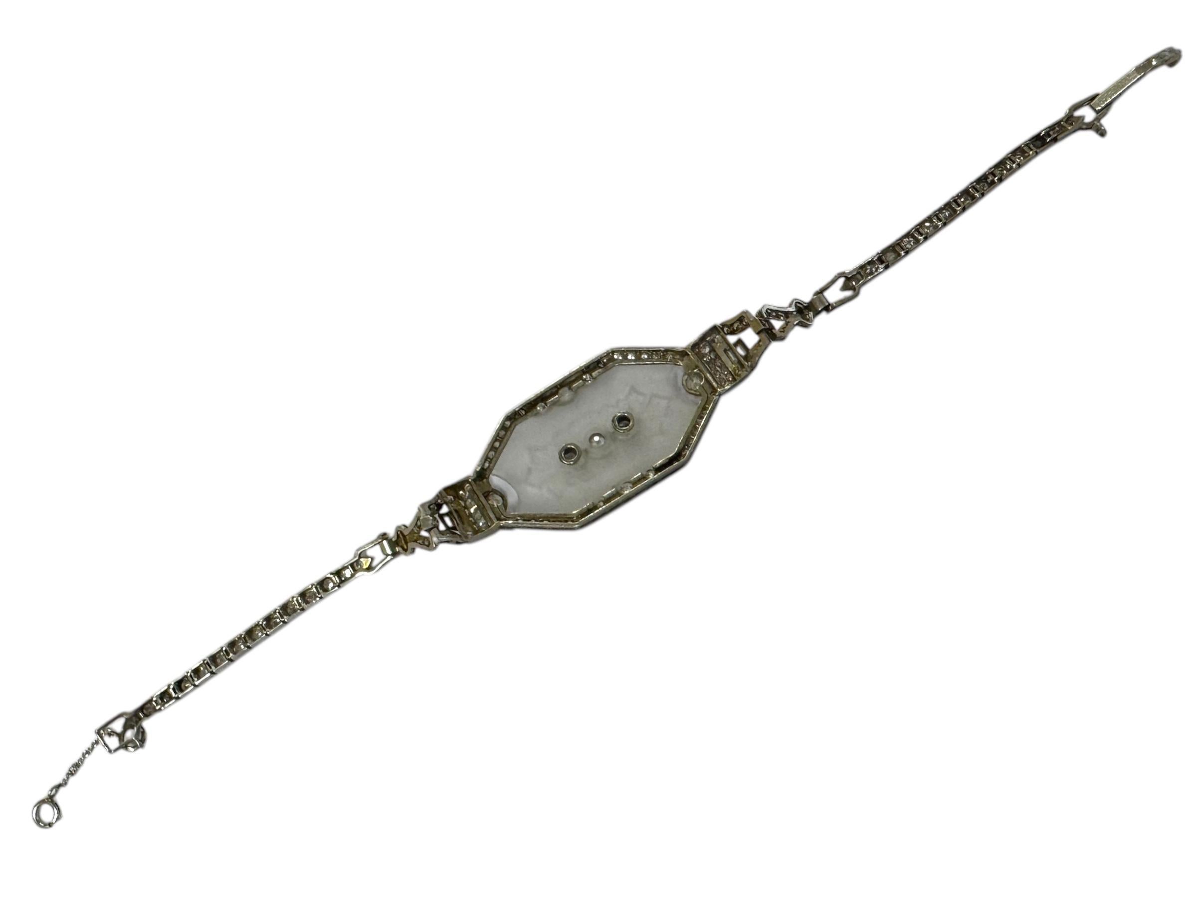 Vintage Camphor Glass & Diamond Platinum Bracelet For Sale 2