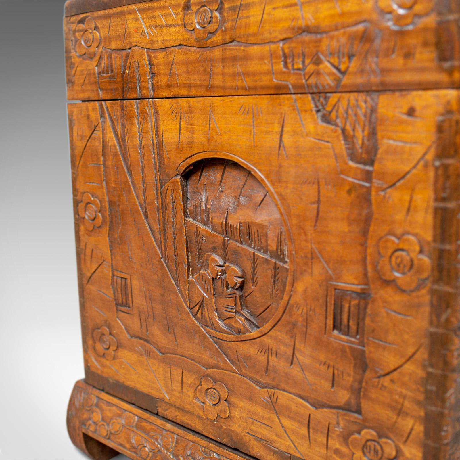 Vintage Camphor Wood Chest, Oriental, Carved, Trunk, circa 1930 2