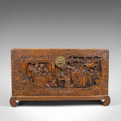 Vintage Camphor Wood Chest, Oriental, Carved, Trunk, circa 1930