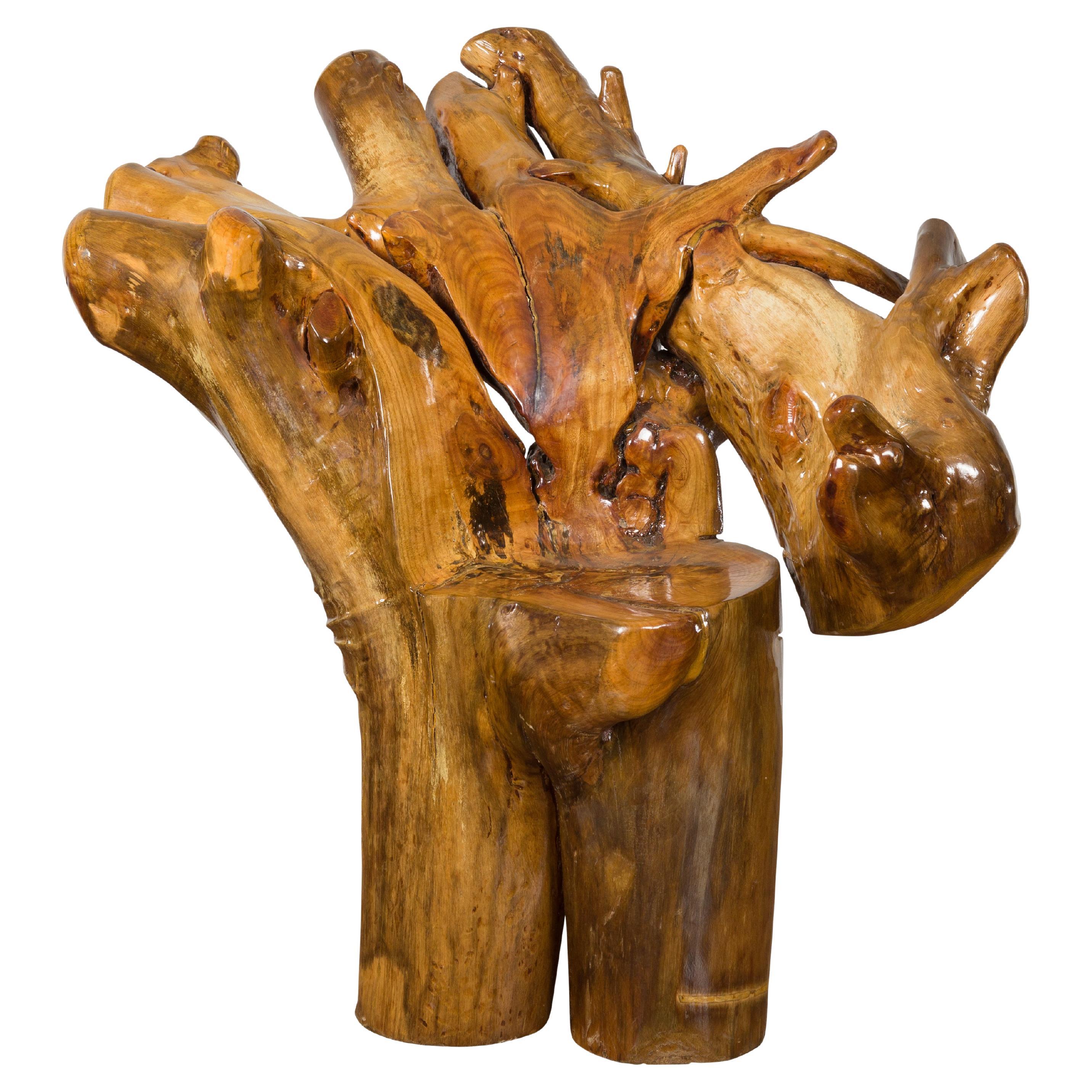 Chaise vintage en bois de camphrier Roots avec vernis naturel en vente