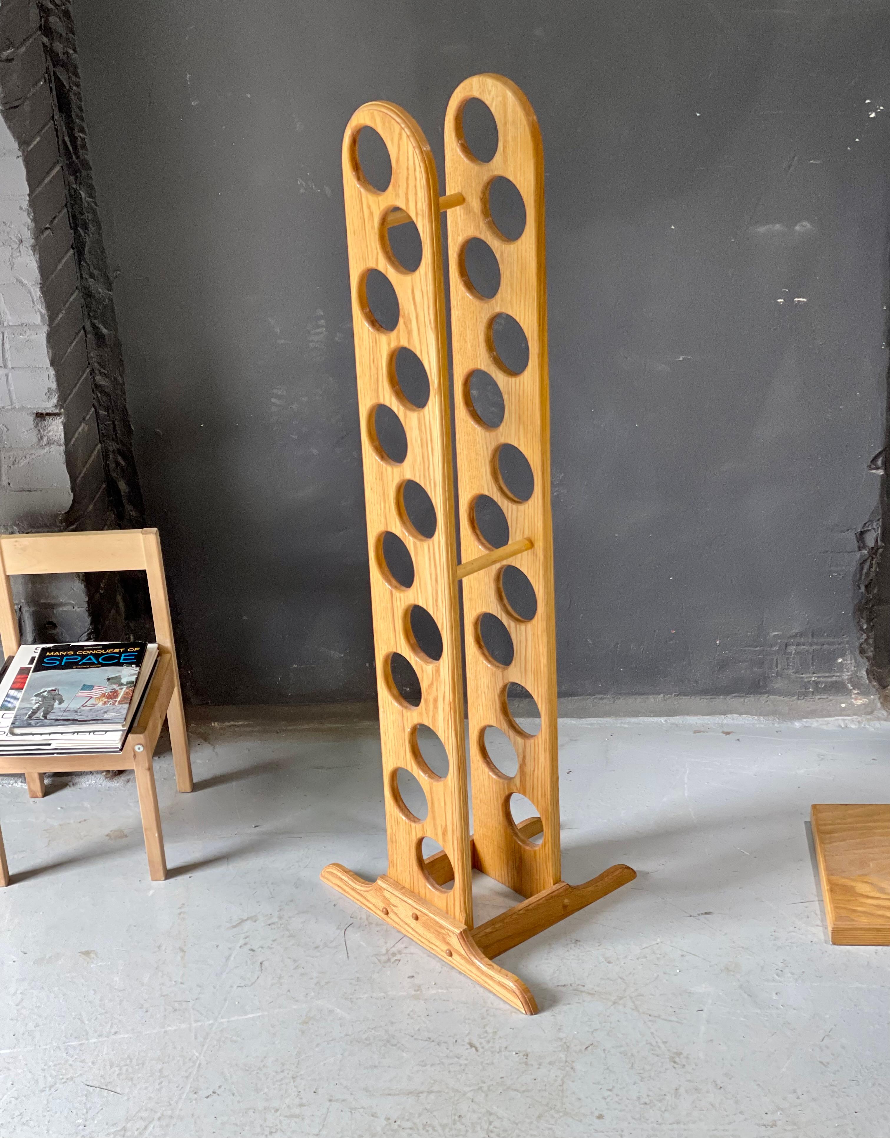 Vintage Canadiana Rustic Oak Wine Holder For Sale 7