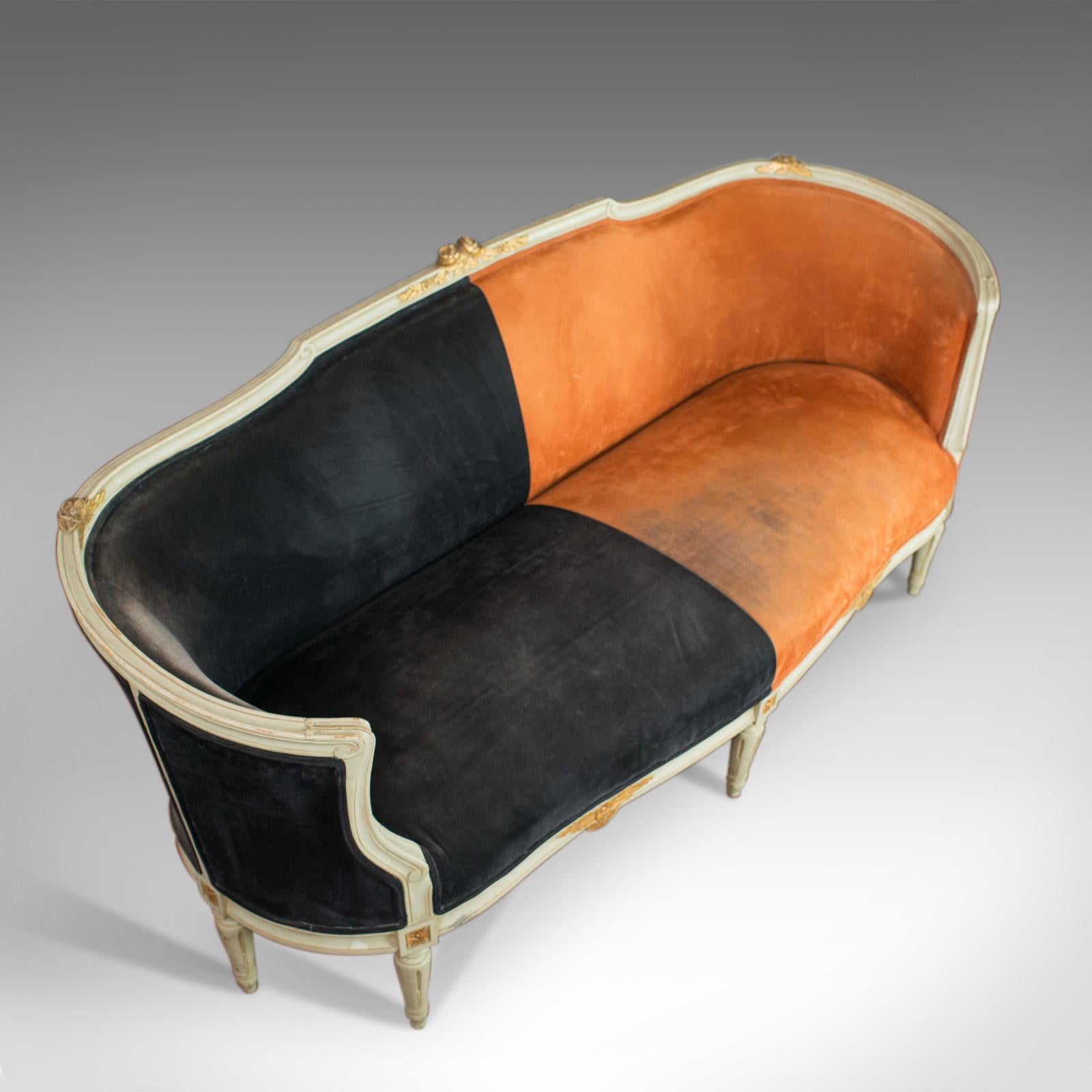 20th Century Vintage Canape Sofa, Louis XV Taste, French, Beech, Velour, Two-Tone, circa 1930