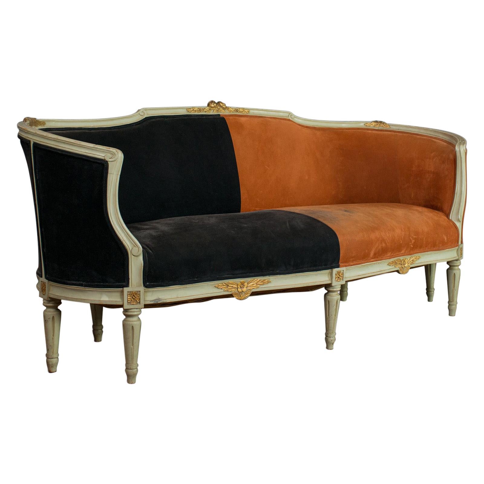 Vintage Canape Sofa, Louis XV Taste, French, Beech, Velour, Two-Tone, circa 1930