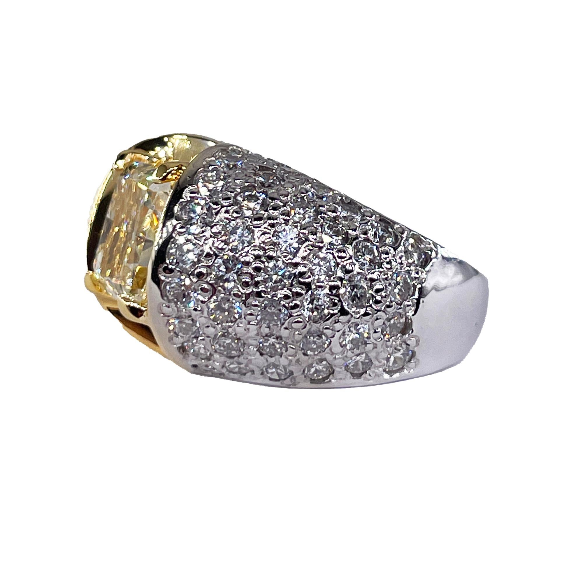 Women's Vintage “Canary” GIA 7.02ctw Natural Fancy YELLOW Radiant Cut Diamond  18KW Ring For Sale