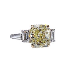 Vintage “Canary” GIA 7.11ctw Fancy YELLOW Radiant Diamond 5 stone Platinum Ring