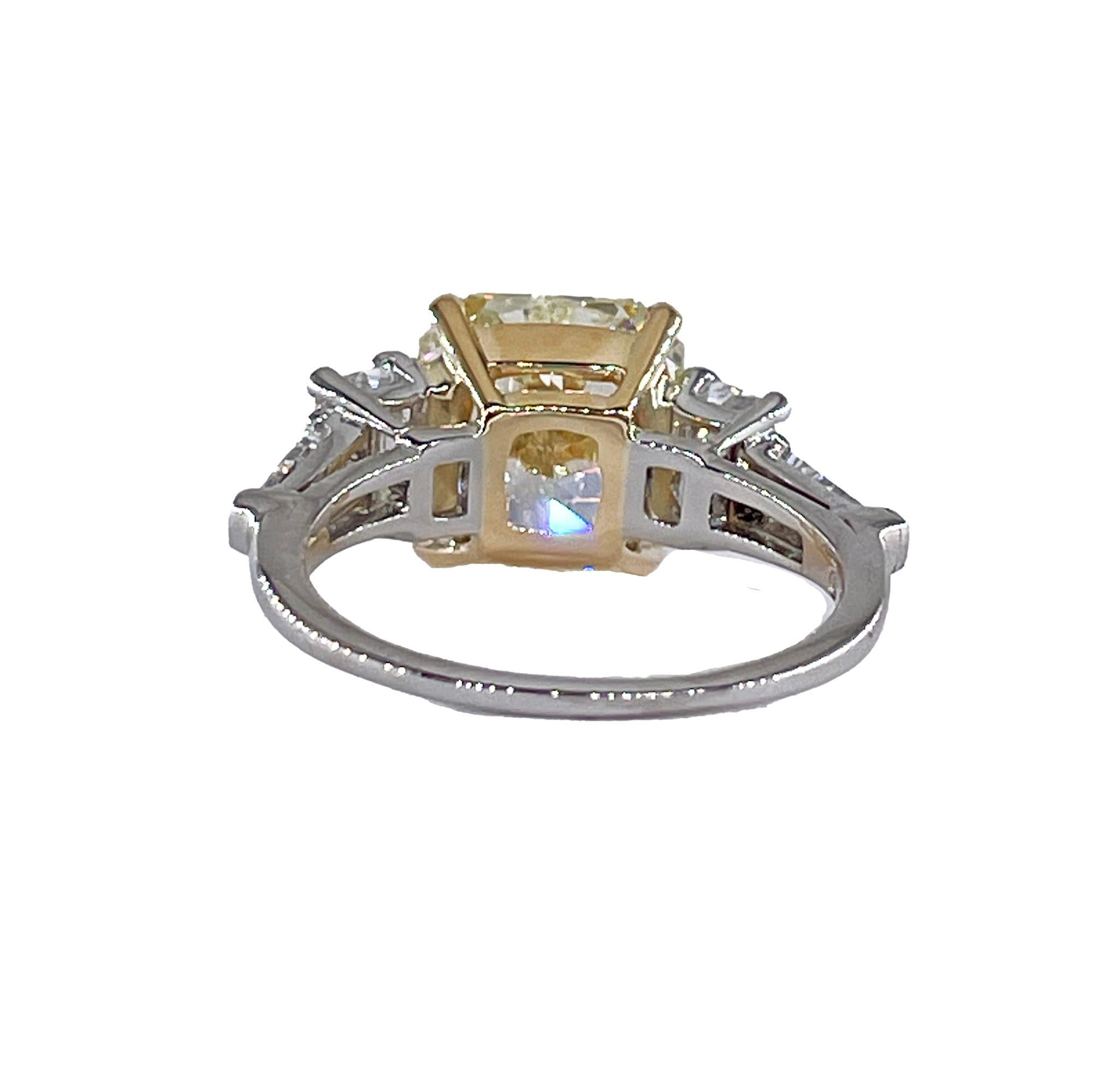 Modern Vintage “Canary” GIA 7.11ctw Fancy YELLOW Radiant Diamond 5 stone Platinum Ring