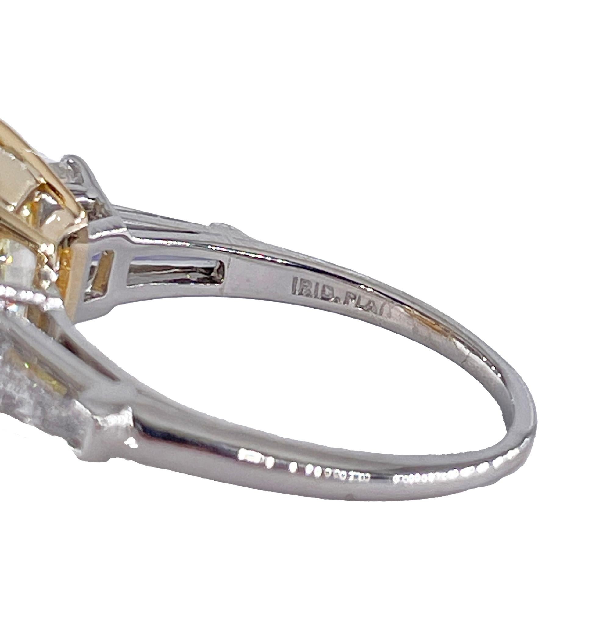 Radiant Cut Vintage “Canary” GIA 7.11ctw Fancy YELLOW Radiant Diamond 5 stone Platinum Ring