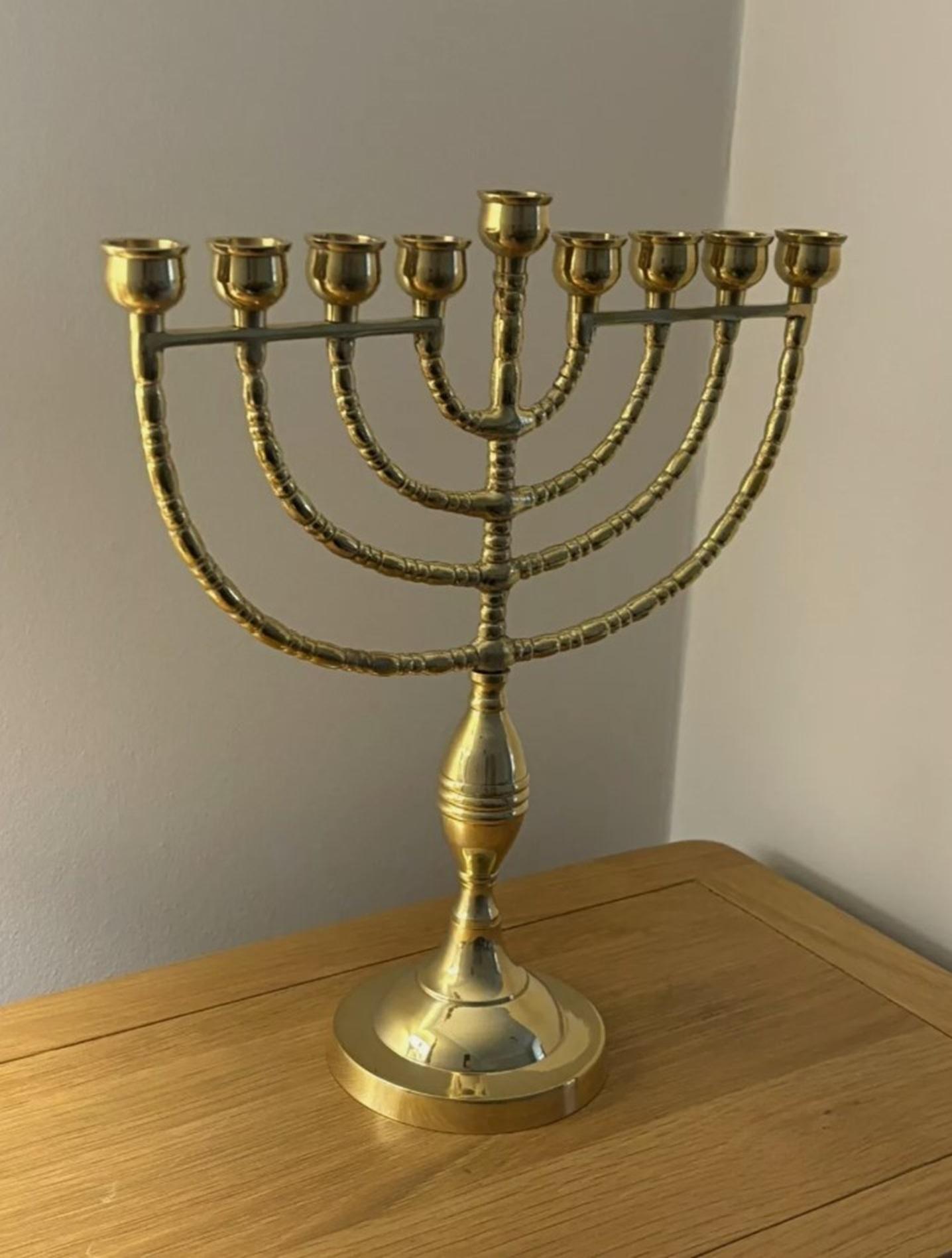 Hollywood Regency Vintage Candelabras 9 Branch Menorah Jewish Judaica Golden Candle Holders Brass For Sale
