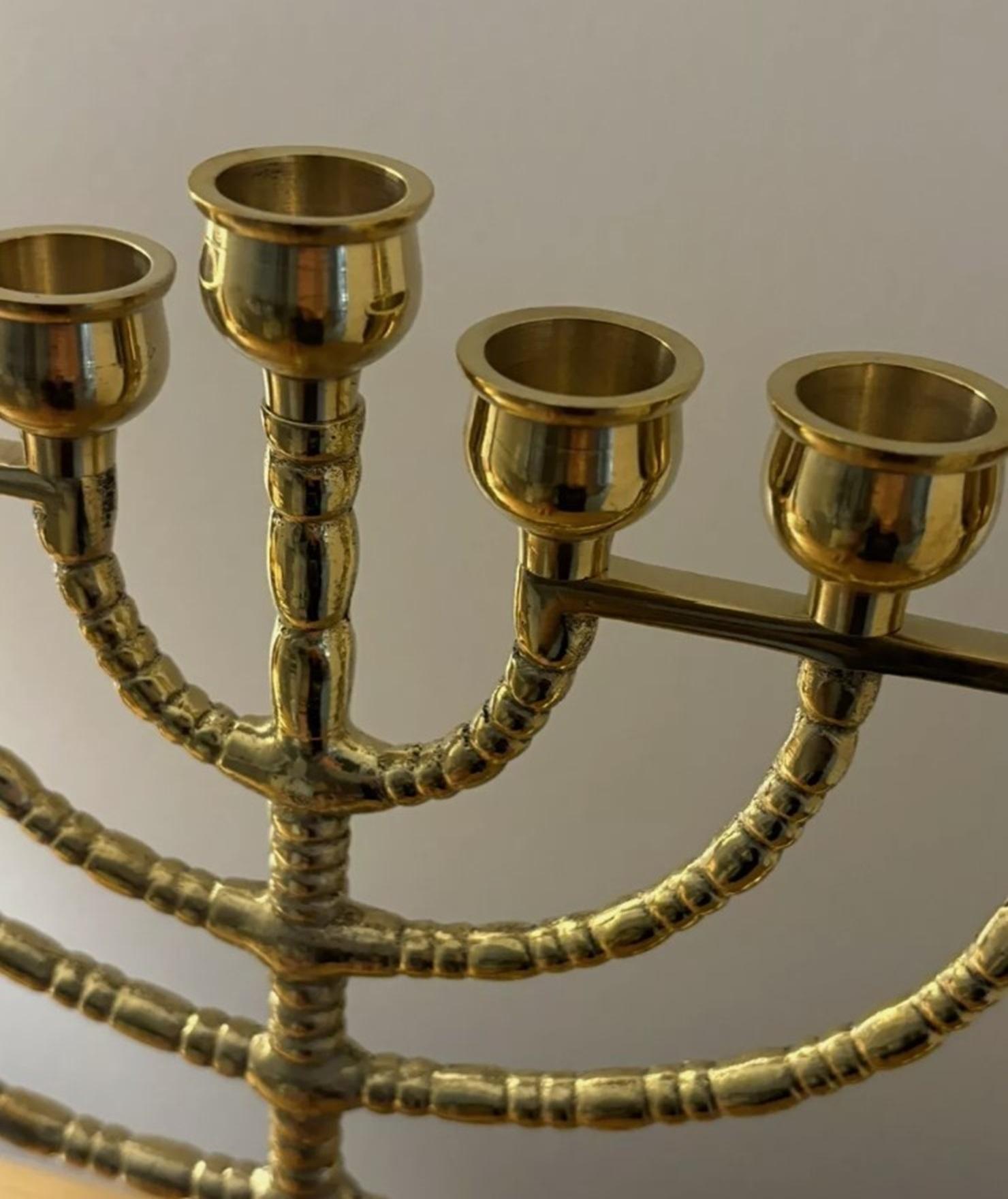 Silvered Vintage Candelabras 9 Branch Menorah Jewish Judaica Golden Candle Holders Brass For Sale