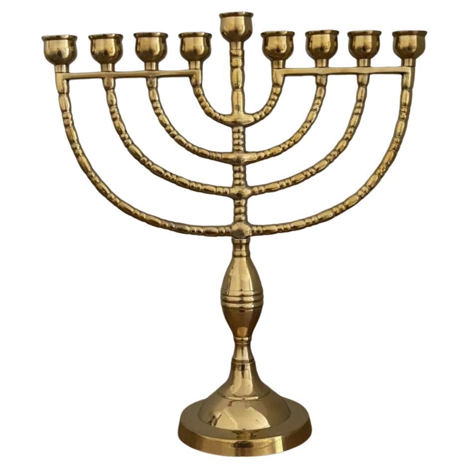 Vintage Candelabras 9 Branch Menorah Jewish Judaica Golden Candle Holders Brass