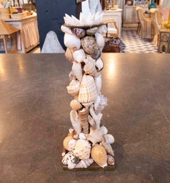 Vintage Candelabro Decorativo, Natural Seashells, Metal Base, 1980
