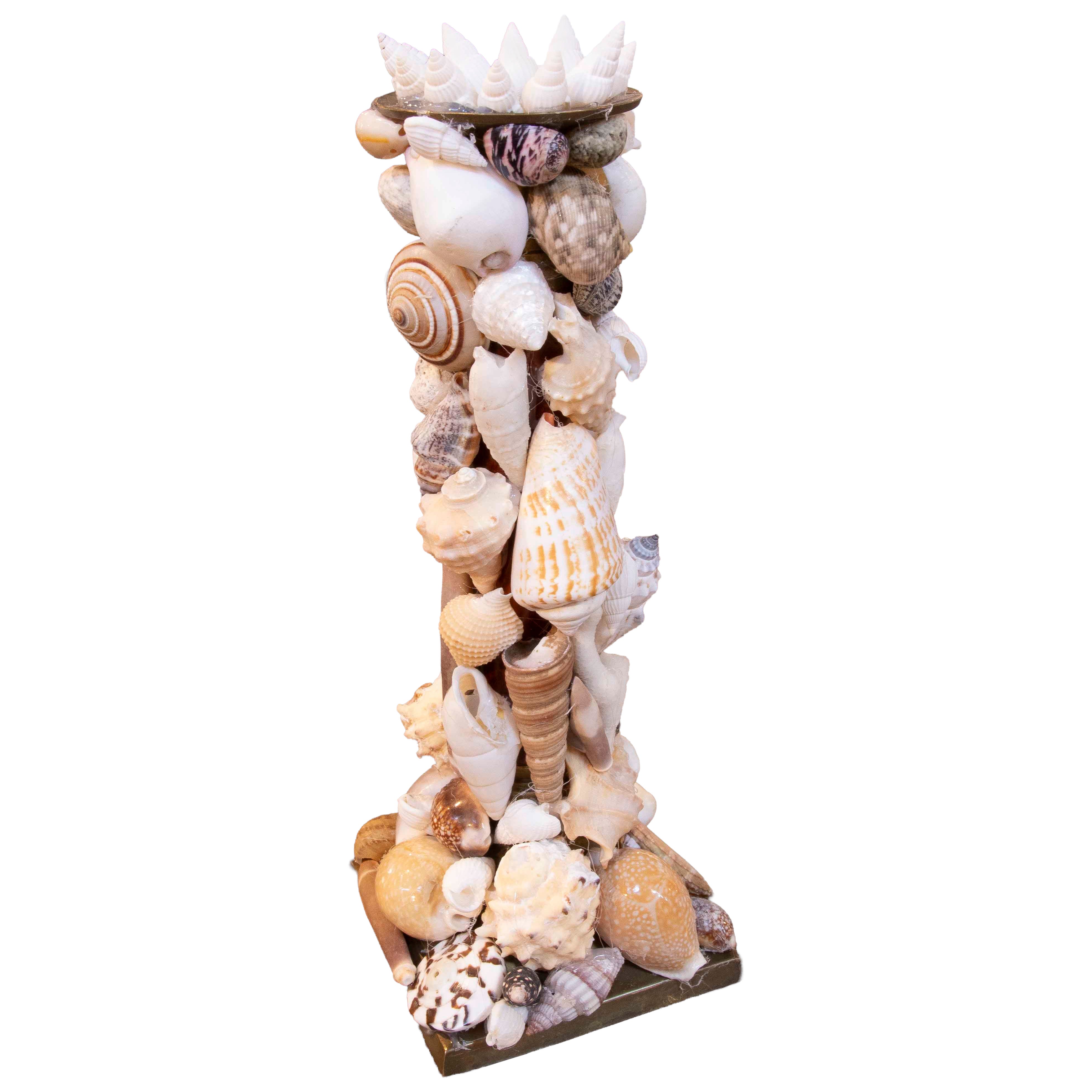 Vintage Candelabro Decorativo, Natural Seashells, Metal Base, 1980