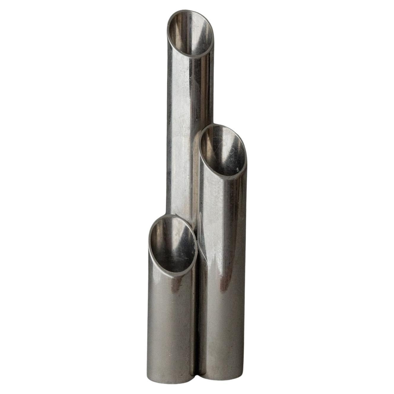 Vintage Candle Holder For 3 Candles Stainless Steel Brutalist Design Italy, 70s