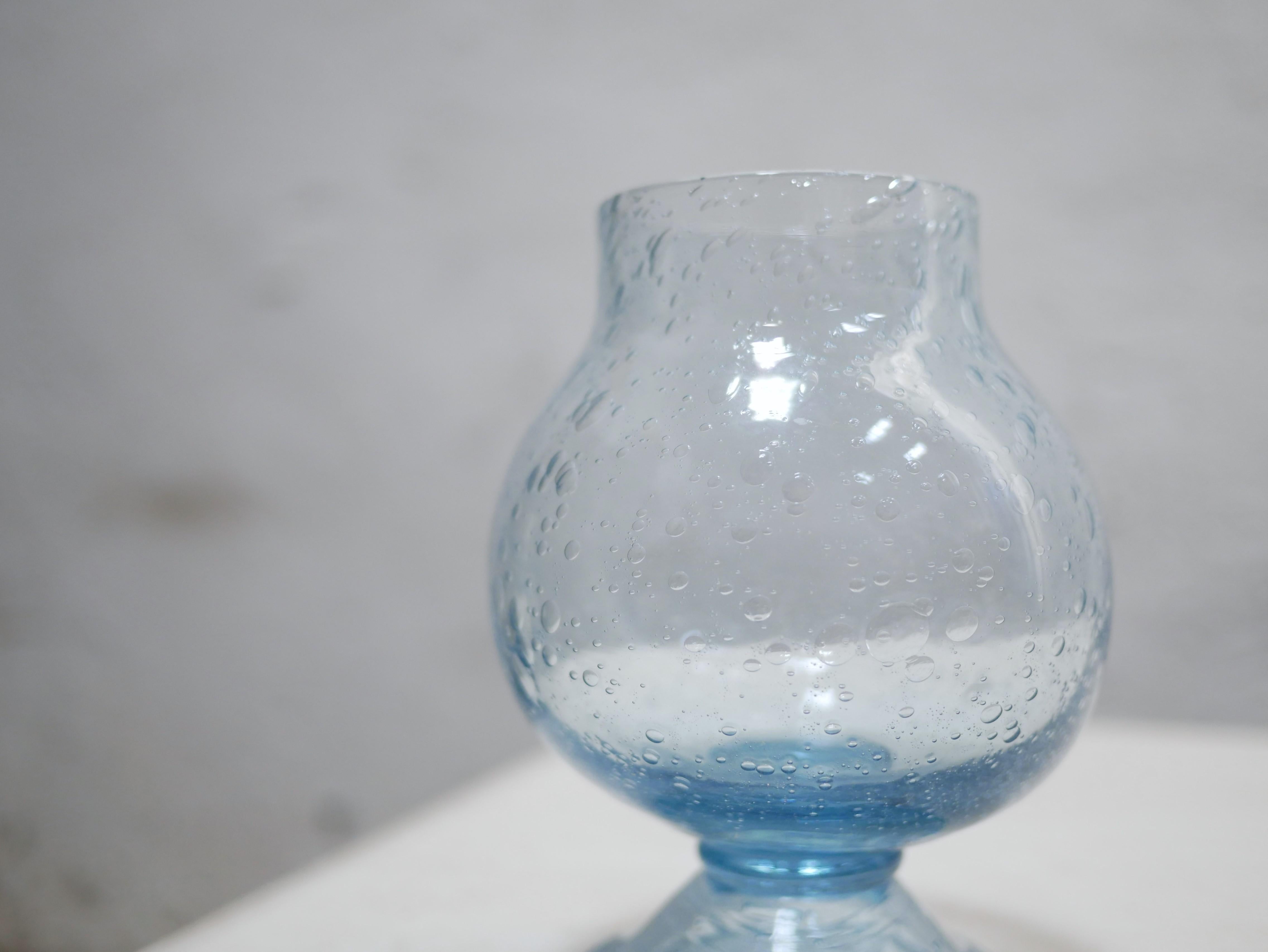French Vintage candle holder in blue blown glass by Biot glassworks For Sale