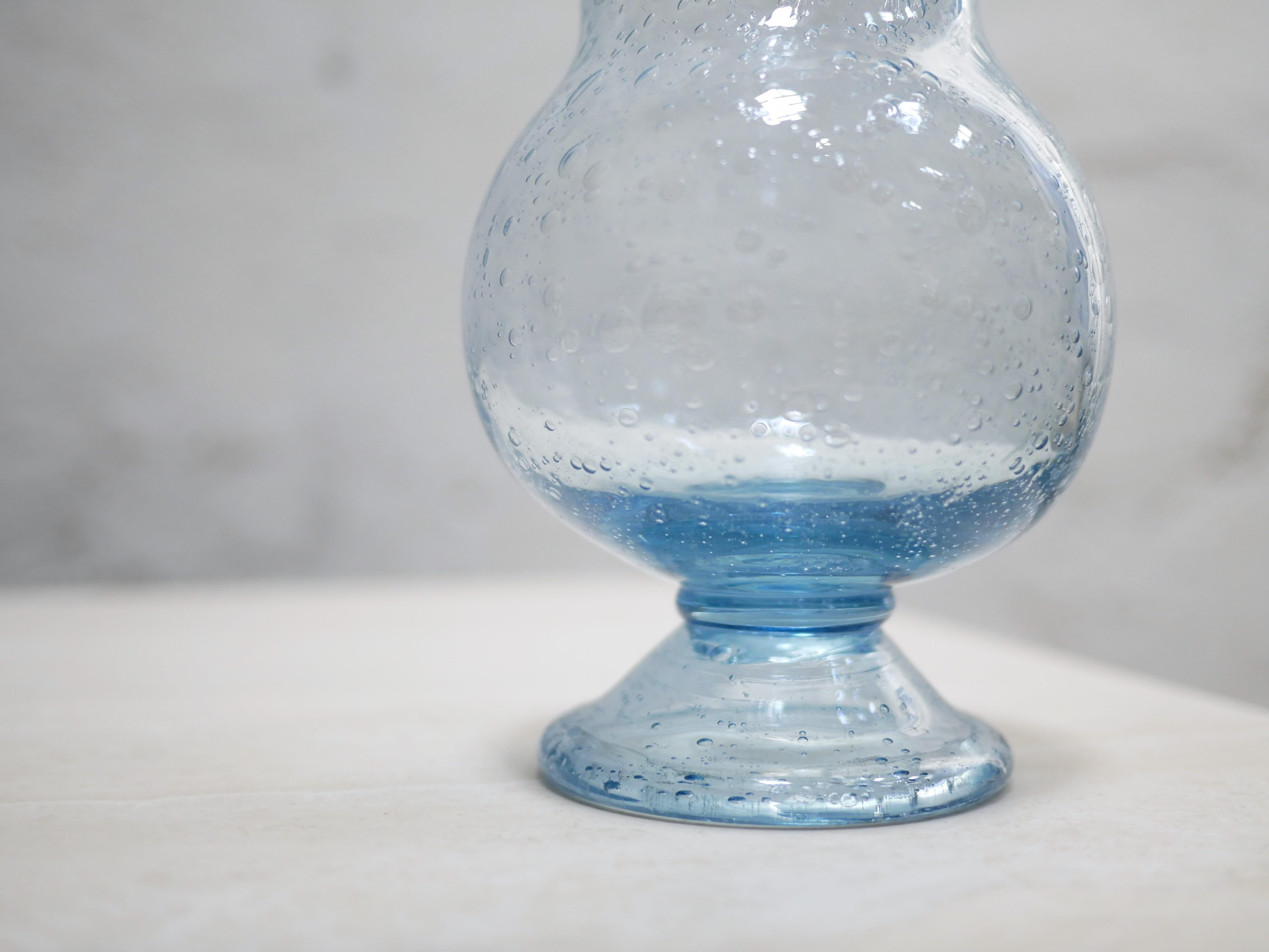 Vintage candle holder in blue blown glass by Biot glassworks For Sale 1