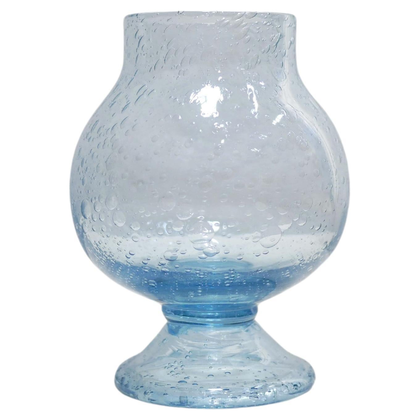 Vintage candle holder in blue blown glass by Biot glassworks For Sale