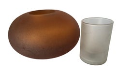 Vintage Candle Holders Round Amber with removable Glass Set of 3