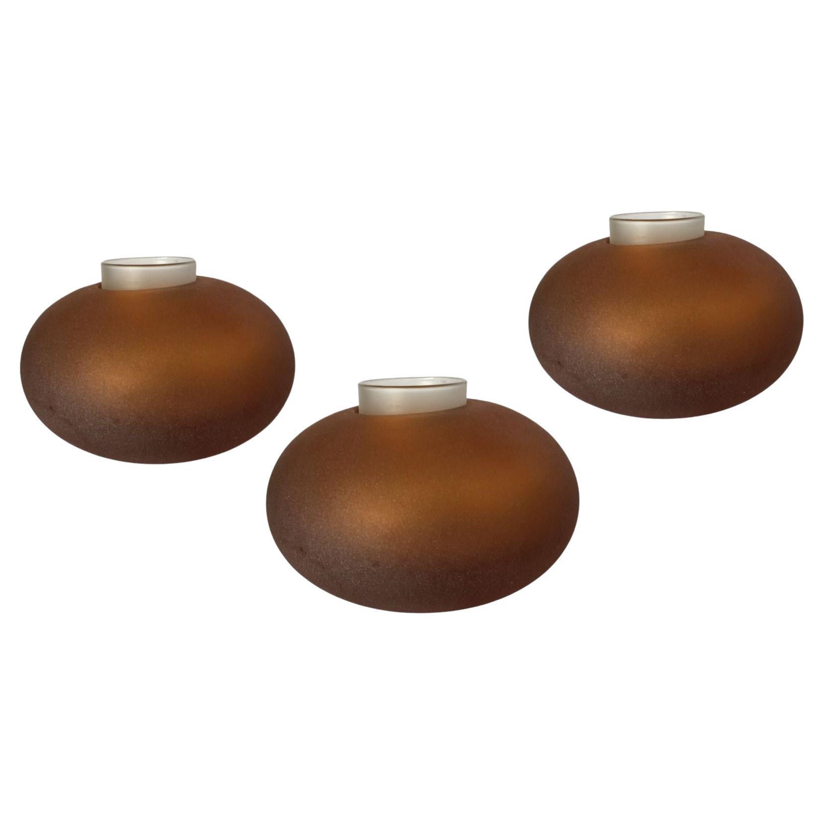 Vintage Candle Holders Round Amber with removable Glass Set of 3 For Sale