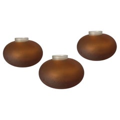 Vintage Candle Holders Round Amber with removable Glass Set of 3